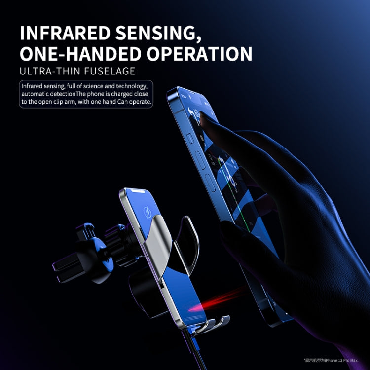 C9 Car Wireless Charger Phone Holder Infrared Auto-Clamping Metal Phone Mount Car Charger(Blue) - Wireless Charger Holders by PMC TechLife | Online Shopping South Africa | PMC TechLife