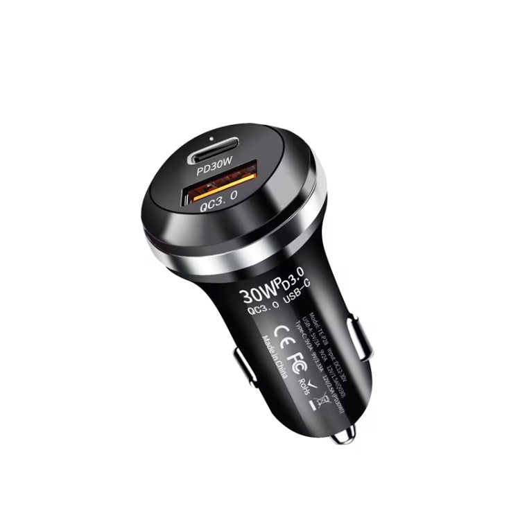 P28 USB-C PD30W + QC3.0 18W USB Dual Port Car Charger(Black) - Car Charger by PMC TechLife | Online Shopping South Africa | PMC TechLife