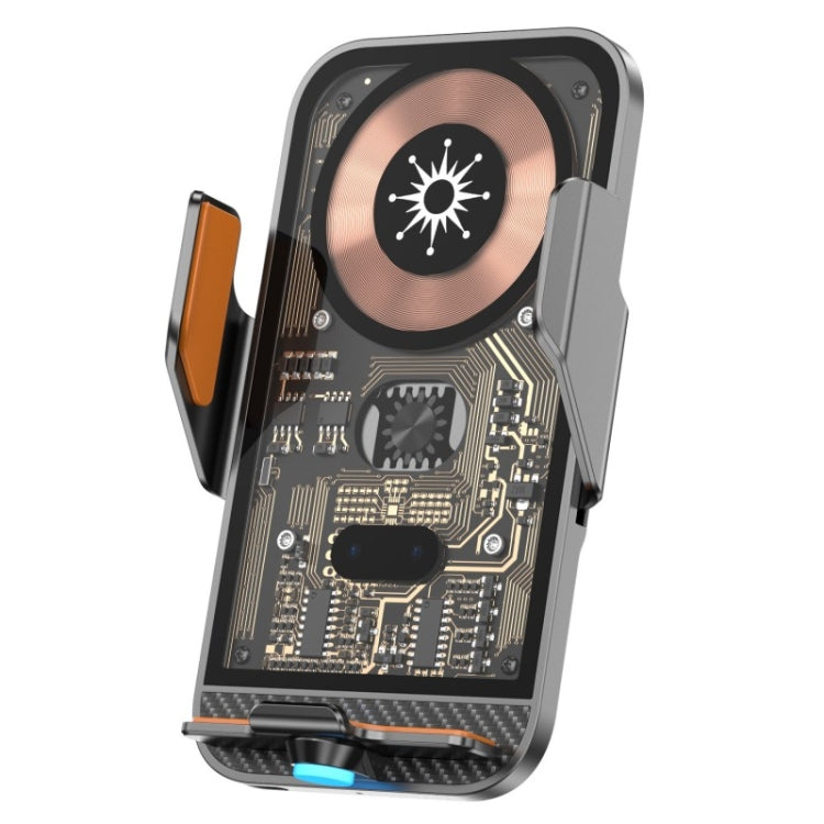 C11 Car 15W Automatically Open Transparent Type-C Wireless Charger Stand(Gray) - Wireless Charger Holders by PMC TechLife | Online Shopping South Africa | PMC TechLife