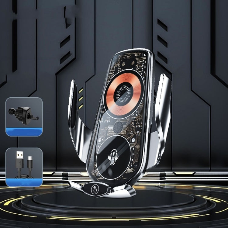 Q7 Magnetic Wireless Fast Charging Car Mobile Phone Charger Bracket with Start Button (Silver) - Wireless Charger Holders by PMC TechLife | Online Shopping South Africa | PMC TechLife