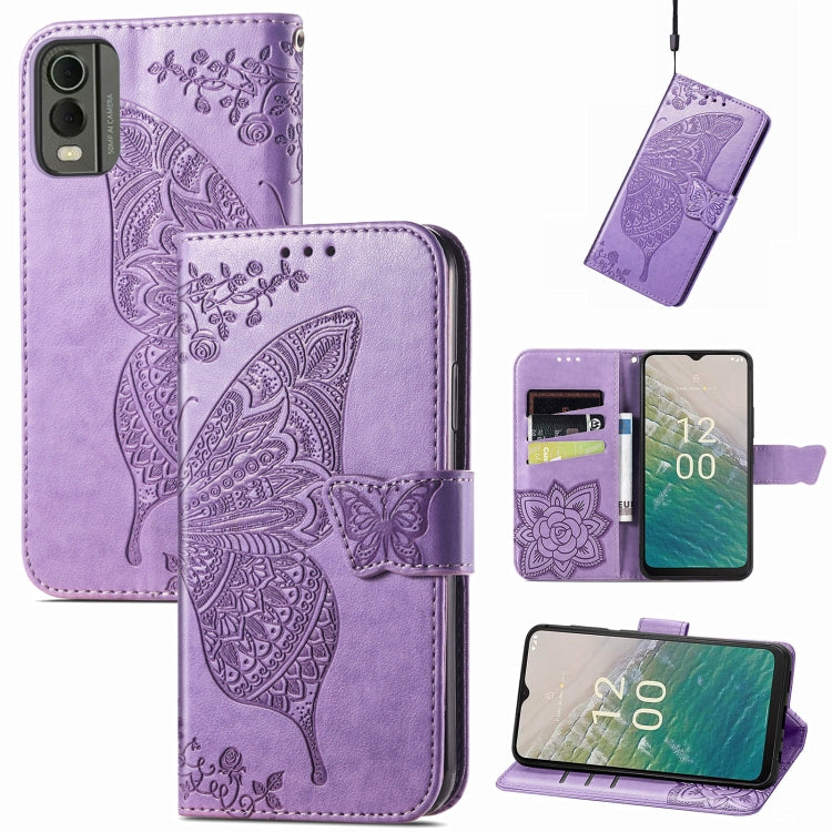 For Nokia C32 Butterfly Love Flower Embossed Leather Phone Case(Lavender) - free shipping - PMC TechLife - Order now!