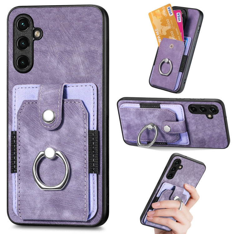 For Samsung Galaxy A14 5G Retro Skin-feel Ring Card Wallet Phone Case(Purple) - free shipping - PMC TechLife - Order now!