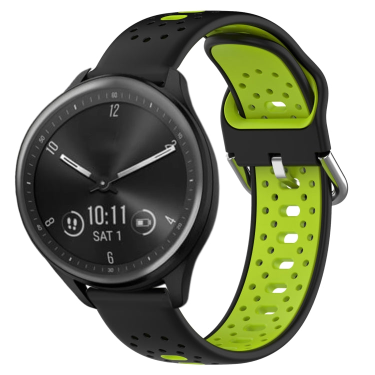For Garmin Vivomove Sport 20mm Breathable Two-Color Silicone Watch Band(Black+Lime Green) - Watch Bands by PMC TechLife | Online Shopping South Africa | PMC TechLife