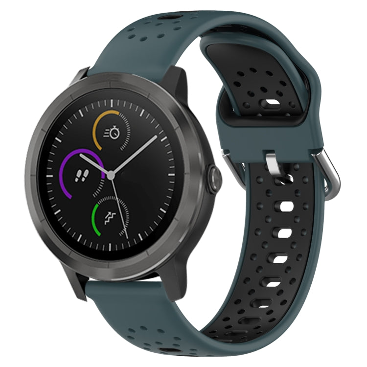 For Garmin Vivoactive3 20mm Breathable Two-Color Silicone Watch Band(Olive Green+Black) - Watch Bands by PMC TechLife | Online Shopping South Africa | PMC TechLife