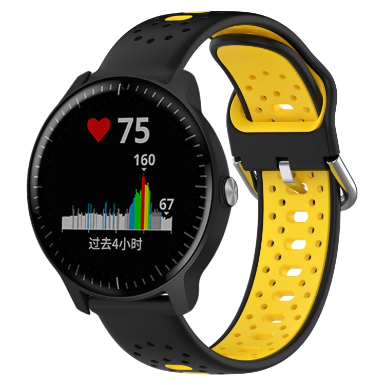 For Garmin Vivoactive3 Music 20mm Breathable Two-Color Silicone Watch Band(Black+Yellow) - Watch Bands by PMC TechLife | Online Shopping South Africa | PMC TechLife