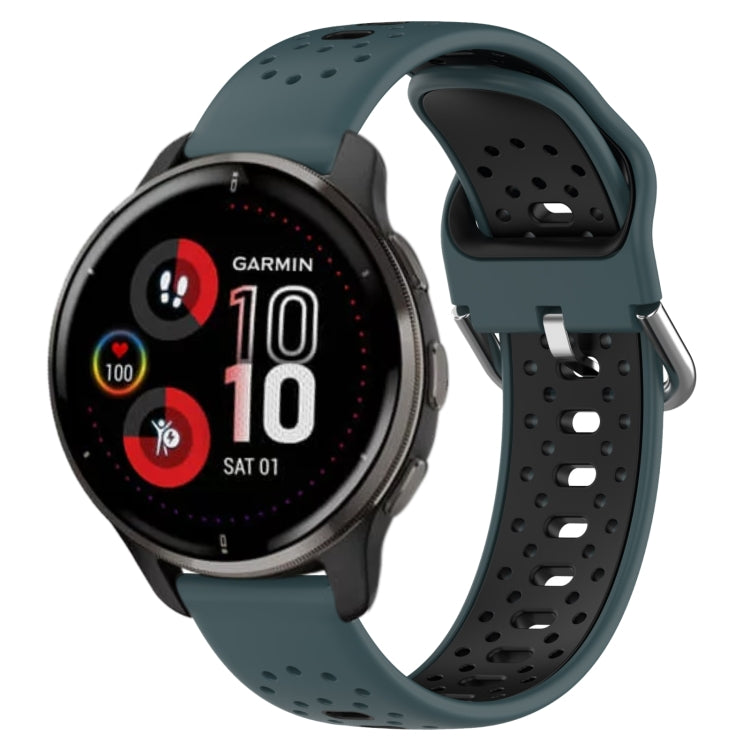 For Garmin Venu 2 Plus 20mm Breathable Two-Color Silicone Watch Band(Olive Green+Black) - Watch Bands by PMC TechLife | Online Shopping South Africa | PMC TechLife