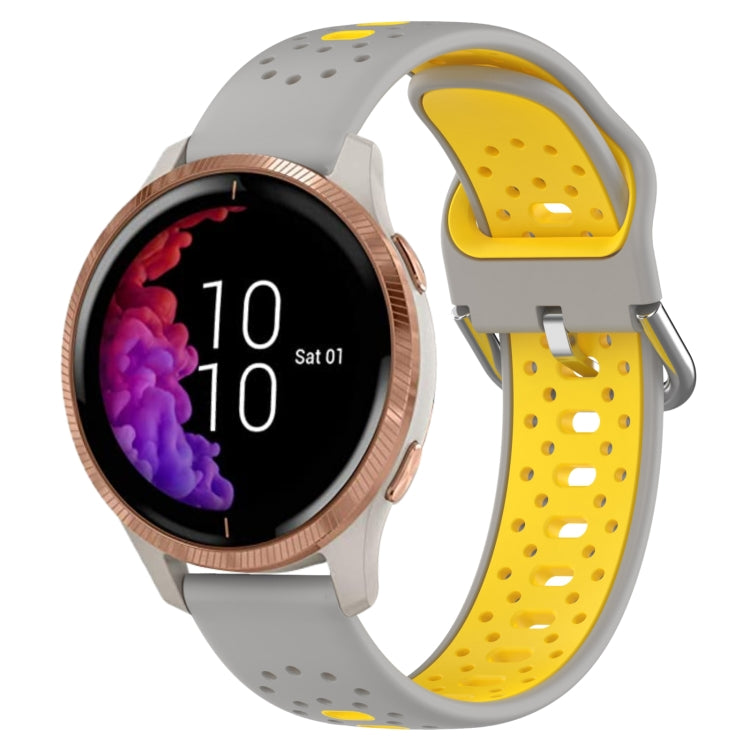 For Garmin Venu 20mm Breathable Two-Color Silicone Watch Band(Grey+Yellow) -  by PMC TechLife | Online Shopping South Africa | PMC TechLife