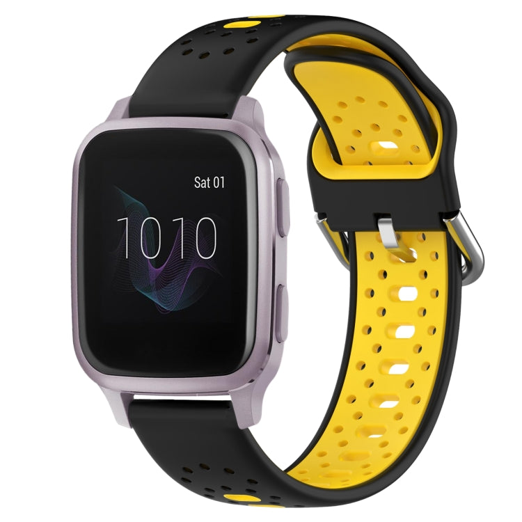 For Garmin Venu SQ 20mm Breathable Two-Color Silicone Watch Band(Black+Yellow) - Watch Bands by PMC TechLife | Online Shopping South Africa | PMC TechLife