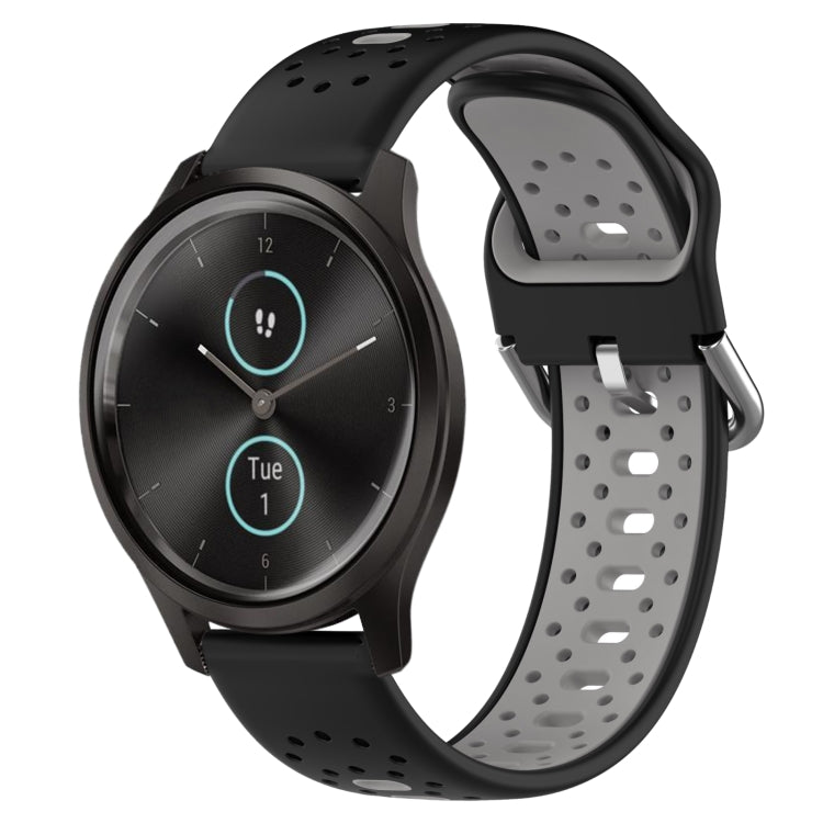 For Garmin VivoMove Style 20mm Breathable Two-Color Silicone Watch Band(Black+Grey) - Watch Bands by PMC TechLife | Online Shopping South Africa | PMC TechLife
