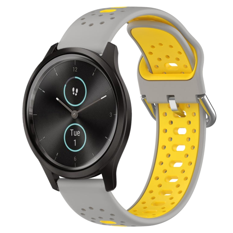 For Garmin VivoMove Style 20mm Breathable Two-Color Silicone Watch Band(Grey+Yellow) - Watch Bands by PMC TechLife | Online Shopping South Africa | PMC TechLife