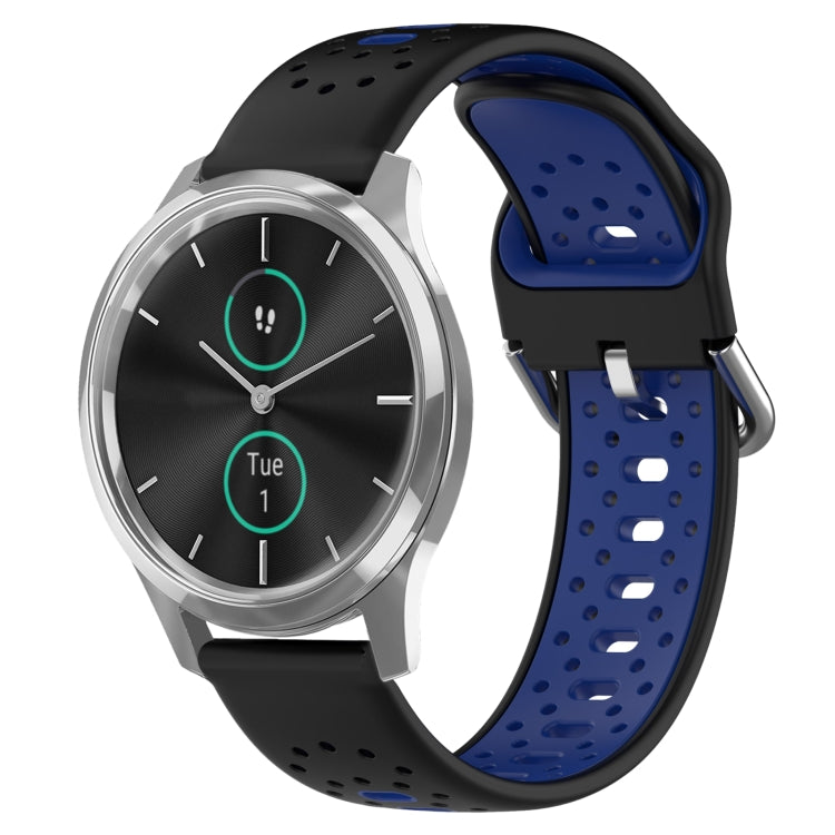For Garmin VivoMove Luxe 20mm Breathable Two-Color Silicone Watch Band(Black+Blue) - Watch Bands by PMC TechLife | Online Shopping South Africa | PMC TechLife