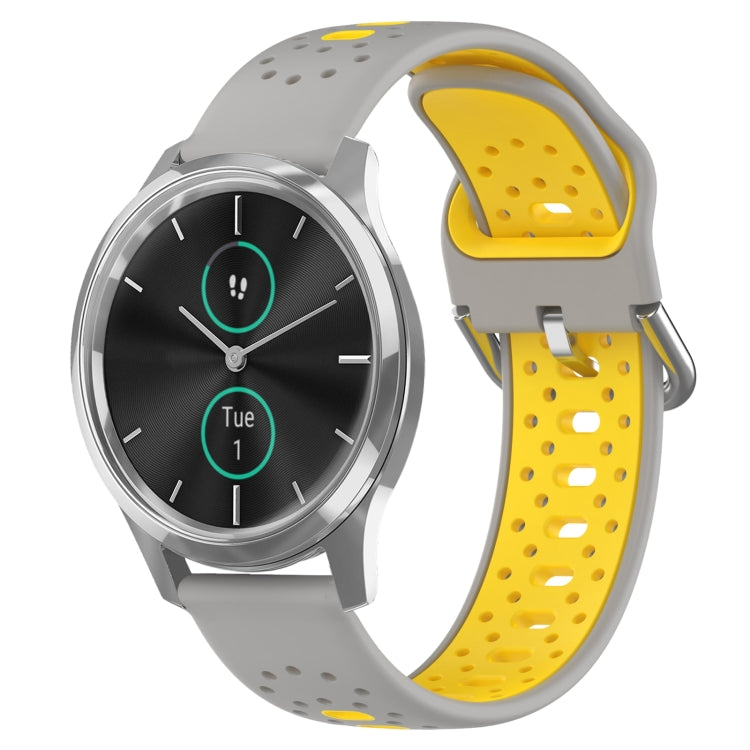 For Garmin VivoMove Luxe 20mm Breathable Two-Color Silicone Watch Band(Grey+Yellow) - Watch Bands by PMC TechLife | Online Shopping South Africa | PMC TechLife