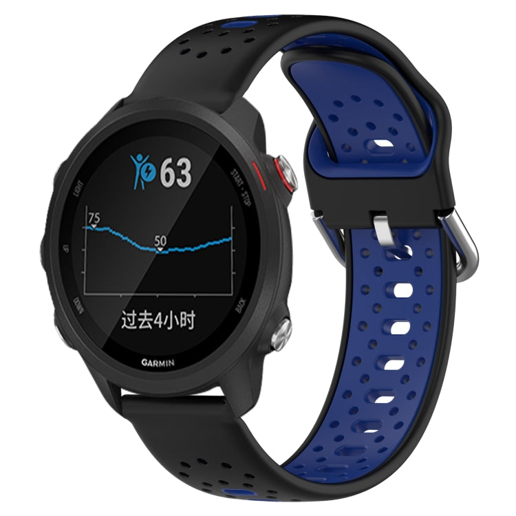 For Garmin Forerunner 245 Music 20mm Breathable Two-Color Silicone Watch Band(Black+Blue) - Watch Bands by PMC TechLife | Online Shopping South Africa | PMC TechLife