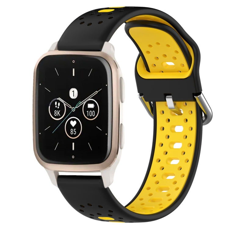For Garmin Forerunner Sq2 Music 20mm Breathable Two-Color Silicone Watch Band(Black+Yellow) - Watch Bands by PMC TechLife | Online Shopping South Africa | PMC TechLife