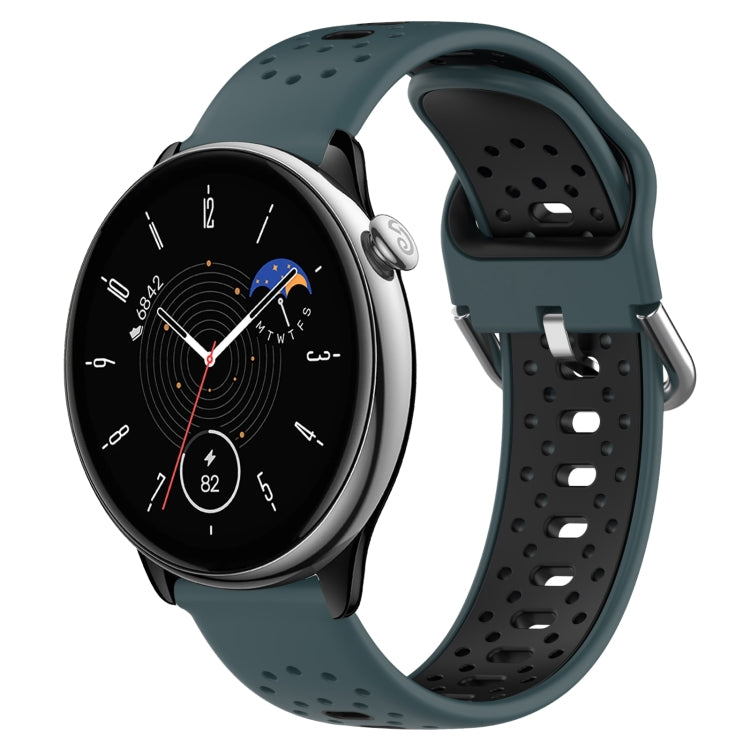 For Amazfit GTR Mini 20mm Breathable Two-Color Silicone Watch Band(Olive Green+Black) - Watch Bands by PMC TechLife | Online Shopping South Africa | PMC TechLife