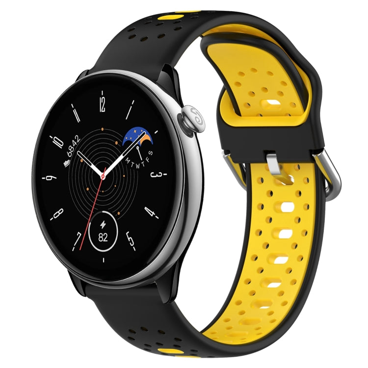 For Amazfit GTR Mini 20mm Breathable Two-Color Silicone Watch Band(Black+Yellow) - Watch Bands by PMC TechLife | Online Shopping South Africa | PMC TechLife