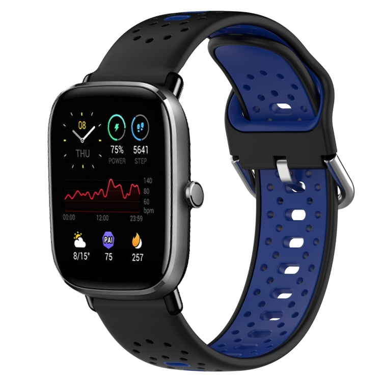 For Amazfit GTS 4 Mini 20mm Breathable Two-Color Silicone Watch Band(Black+Blue) - Watch Bands by PMC TechLife | Online Shopping South Africa | PMC TechLife