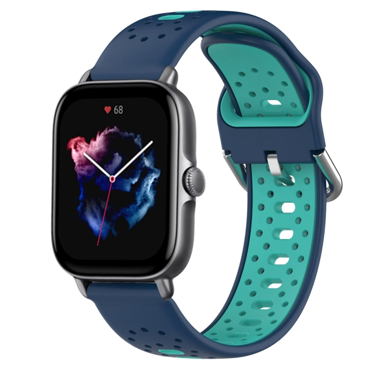 For Amazfit GTS 3 20mm Breathable Two-Color Silicone Watch Band(Blue+Water Duck) - Watch Bands by PMC TechLife | Online Shopping South Africa | PMC TechLife