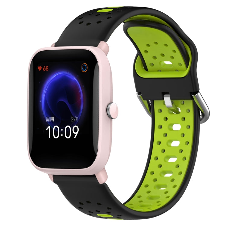 For Amazfit Pop Pro 20mm Breathable Two-Color Silicone Watch Band(Black+Lime Green) - Watch Bands by PMC TechLife | Online Shopping South Africa | PMC TechLife