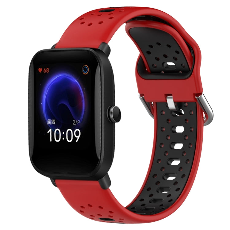 For Amazfit Pop 20mm Breathable Two-Color Silicone Watch Band(Red+Black) - Watch Bands by PMC TechLife | Online Shopping South Africa | PMC TechLife