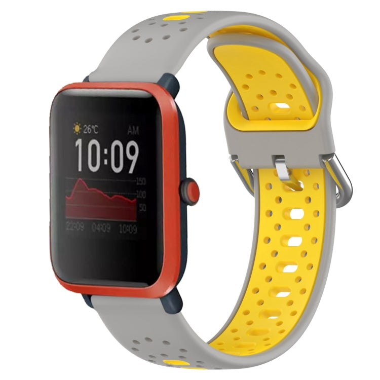 For Amazfit Bip 1S 20mm Breathable Two-Color Silicone Watch Band(Grey+Yellow) - Watch Bands by PMC TechLife | Online Shopping South Africa | PMC TechLife
