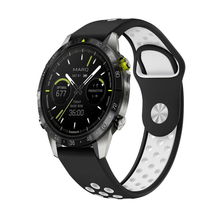 For Garmin MARQ Athlete Gen 2 22mm Sports Breathable Silicone Watch Band(Black+White) -  by PMC TechLife | Online Shopping South Africa | PMC TechLife