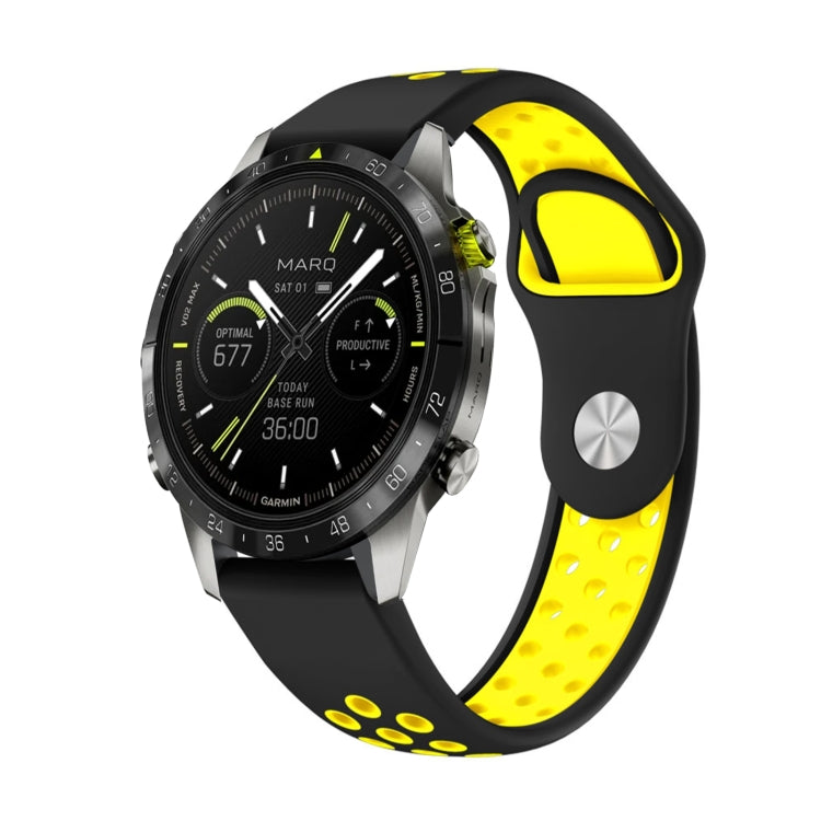 For Garmin MARQ Athlete Gen 2 22mm Sports Breathable Silicone Watch Band(Black+Yellow) -  by PMC TechLife | Online Shopping South Africa | PMC TechLife