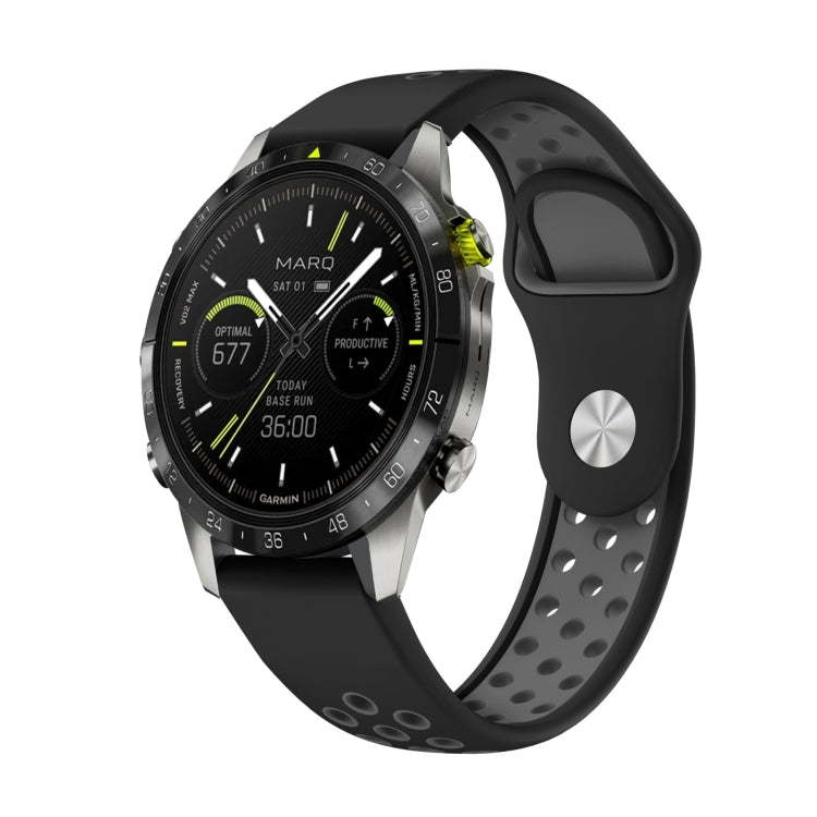For Garmin MARQ Athlete Gen 2 22mm Sports Breathable Silicone Watch Band(Black+Grey) -  by PMC TechLife | Online Shopping South Africa | PMC TechLife