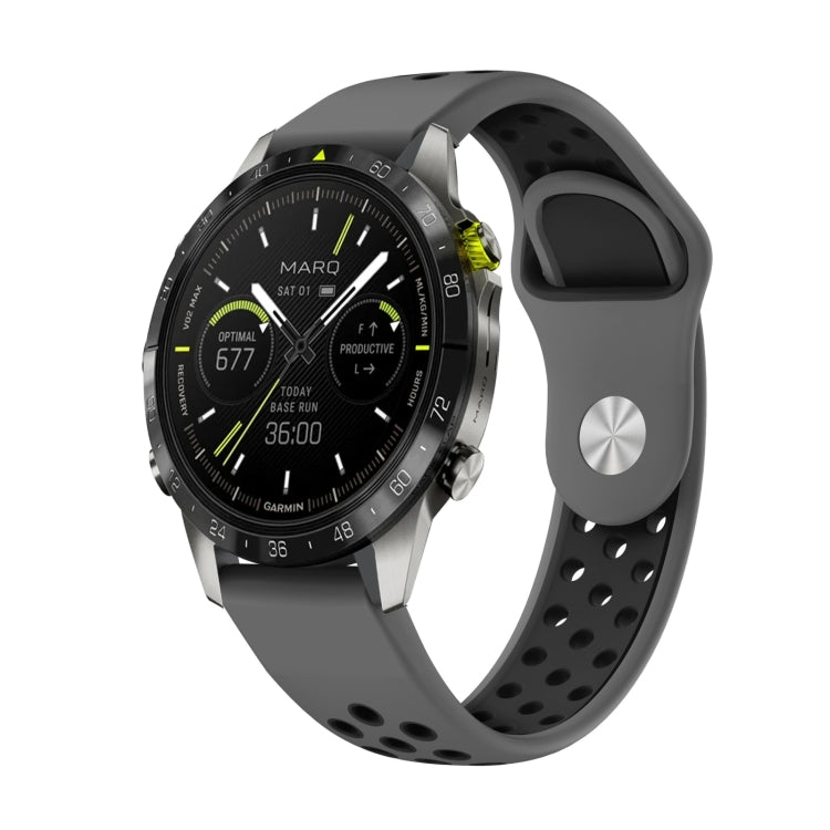 For Garmin MARQ Athlete Gen 2 22mm Sports Breathable Silicone Watch Band(Grey+Black) -  by PMC TechLife | Online Shopping South Africa | PMC TechLife