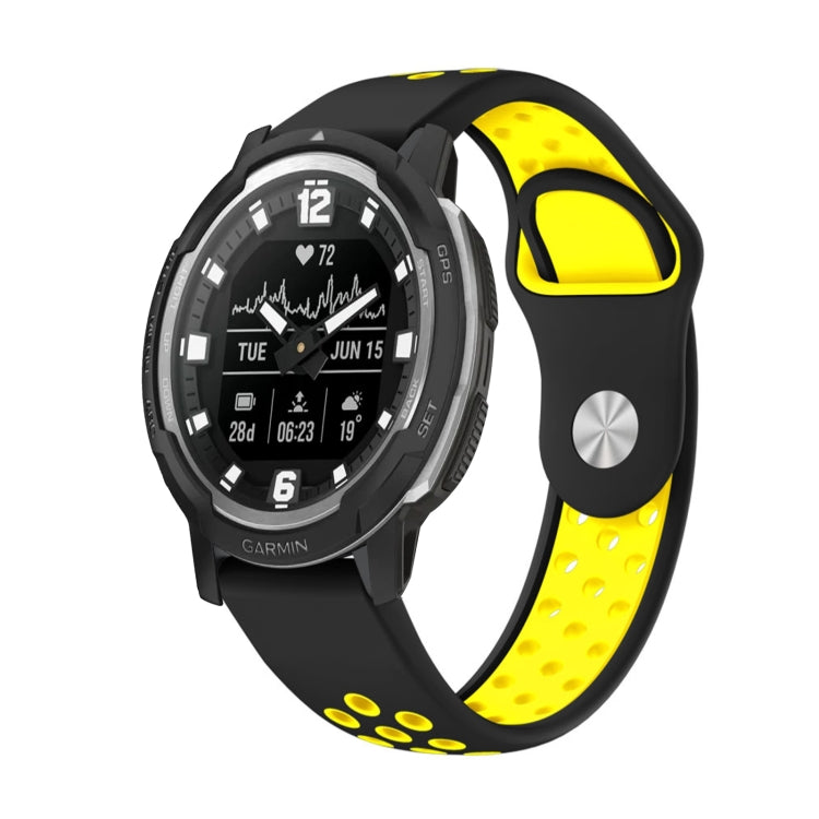 For Garmin Instinct Crossover 22mm Sports Breathable Silicone Watch Band(Black+Yellow) -  by PMC TechLife | Online Shopping South Africa | PMC TechLife
