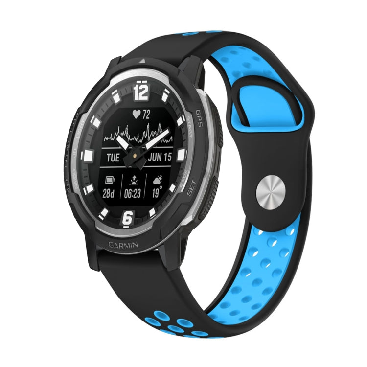 For Garmin Instinct Crossover 22mm Sports Breathable Silicone Watch Band(Black+Blue) -  by PMC TechLife | Online Shopping South Africa | PMC TechLife