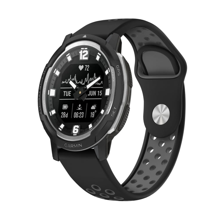 For Garmin Instinct Crossover Solar 22mm Sports Breathable Silicone Watch Band(Black+Grey) -  by PMC TechLife | Online Shopping South Africa | PMC TechLife