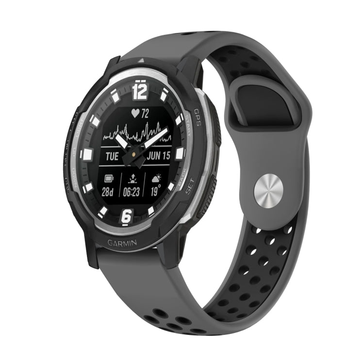 For Garmin Instinct Crossover Solar 22mm Sports Breathable Silicone Watch Band(Grey+Black) -  by PMC TechLife | Online Shopping South Africa | PMC TechLife