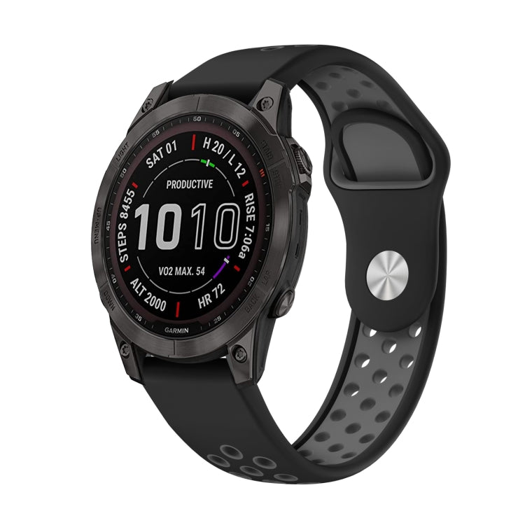 For Garmin Fenix 7 22mm Sports Breathable Silicone Watch Band(Black+Grey) - Watch Bands by PMC TechLife | Online Shopping South Africa | PMC TechLife