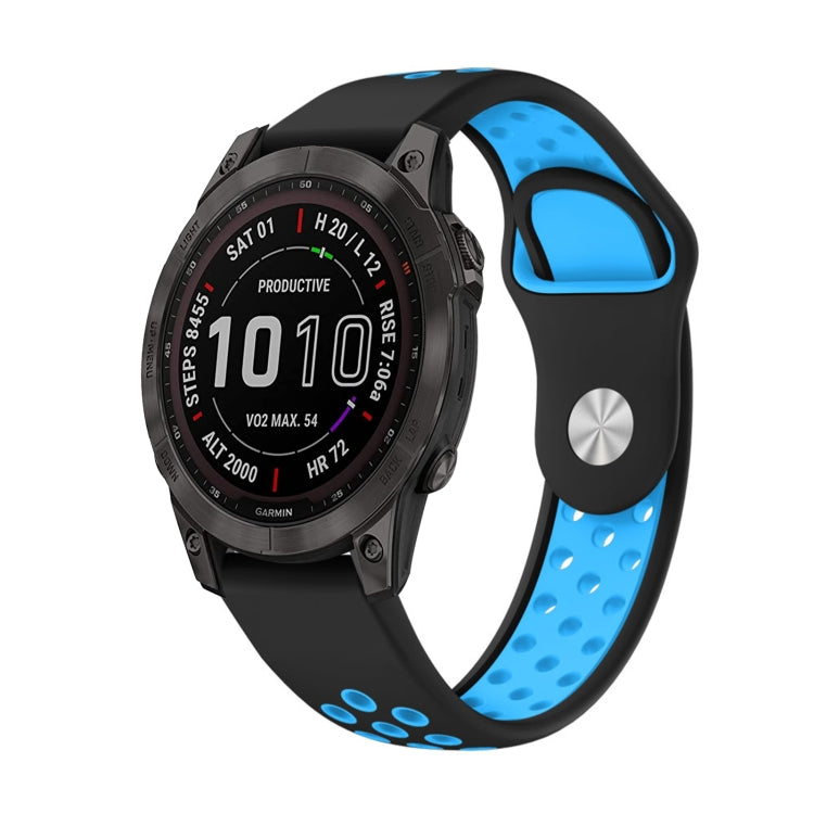 For Garmin Fenix 7 22mm Sports Breathable Silicone Watch Band(Black+Blue) - Watch Bands by PMC TechLife | Online Shopping South Africa | PMC TechLife
