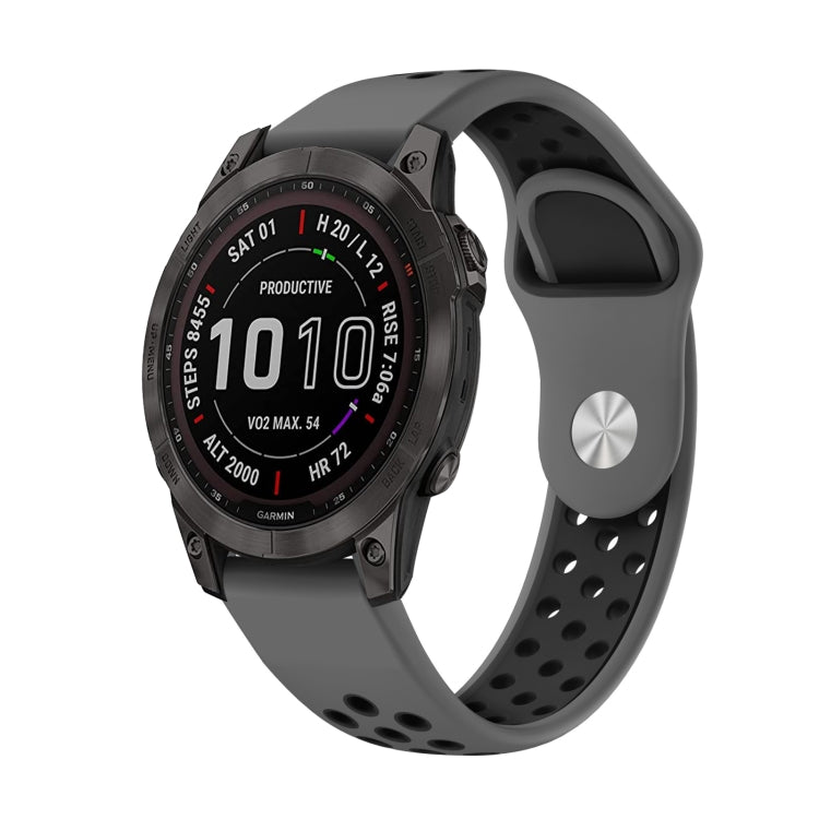 For Garmin Fenix 7 22mm Sports Breathable Silicone Watch Band(Grey+Black) - Watch Bands by PMC TechLife | Online Shopping South Africa | PMC TechLife