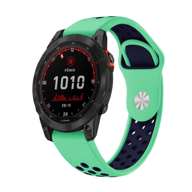 For Garmin Fenix 7 Solar 22mm Sports Breathable Silicone Watch Band(Mint Green+Midnight Blue) - Watch Bands by PMC TechLife | Online Shopping South Africa | PMC TechLife
