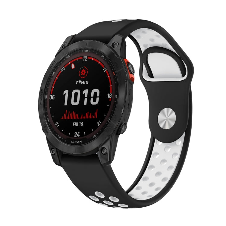 For Garmin Fenix 7 Solar 22mm Sports Breathable Silicone Watch Band(Black+White) - Watch Bands by PMC TechLife | Online Shopping South Africa | PMC TechLife