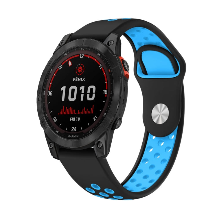 For Garmin Fenix 7 Solar 22mm Sports Breathable Silicone Watch Band(Black+Blue) - Watch Bands by PMC TechLife | Online Shopping South Africa | PMC TechLife