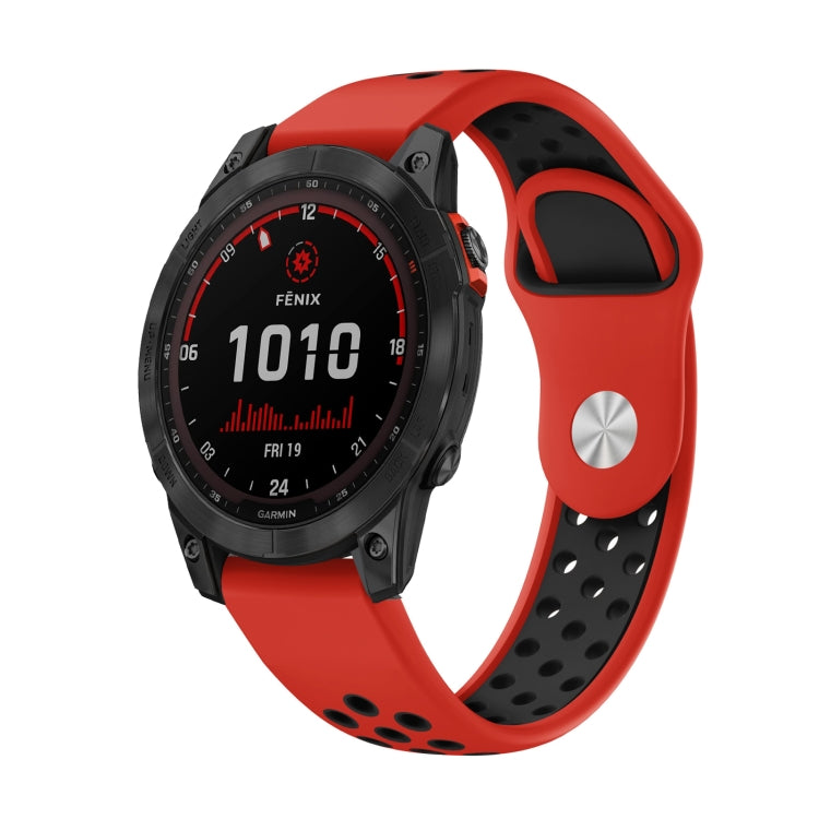 For Garmin Fenix 7 Solar 22mm Sports Breathable Silicone Watch Band(Red+Black) - Watch Bands by PMC TechLife | Online Shopping South Africa | PMC TechLife