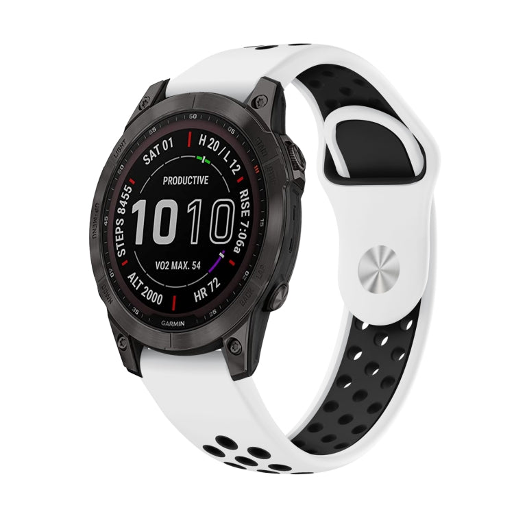 For Garmin Fenix 7 Sapphire Solar 22mm Sports Breathable Silicone Watch Band(White+Black) - Watch Bands by PMC TechLife | Online Shopping South Africa | PMC TechLife