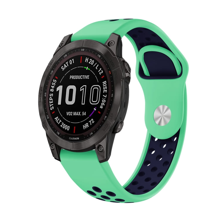 For Garmin Fenix 7 Sapphire Solar 22mm Sports Breathable Silicone Watch Band(Mint Green+Midnight Blue) - Watch Bands by PMC TechLife | Online Shopping South Africa | PMC TechLife