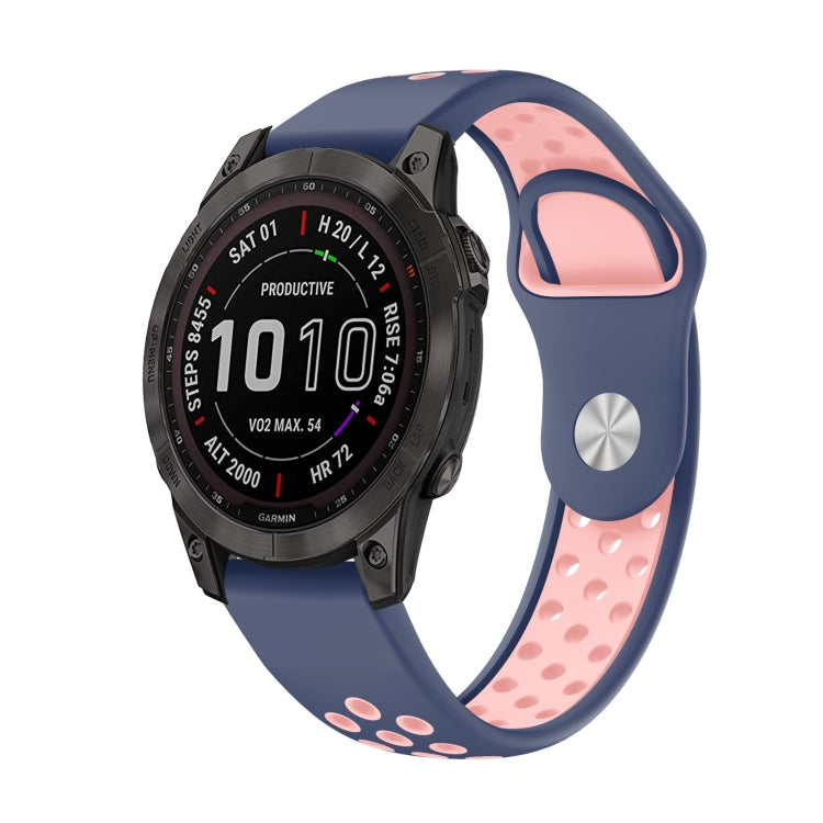 For Garmin Fenix 7 Sapphire Solar 22mm Sports Breathable Silicone Watch Band(Midnight Blue+Pink) - Watch Bands by PMC TechLife | Online Shopping South Africa | PMC TechLife