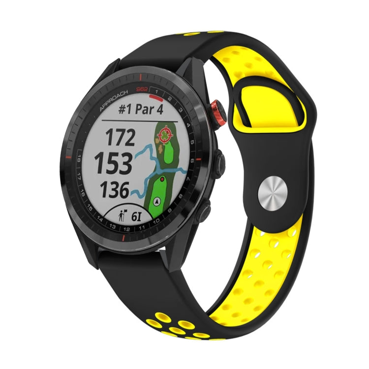 For Garmin Approach S62 22mm Sports Breathable Silicone Watch Band(Black+Yellow) -  by PMC TechLife | Online Shopping South Africa | PMC TechLife