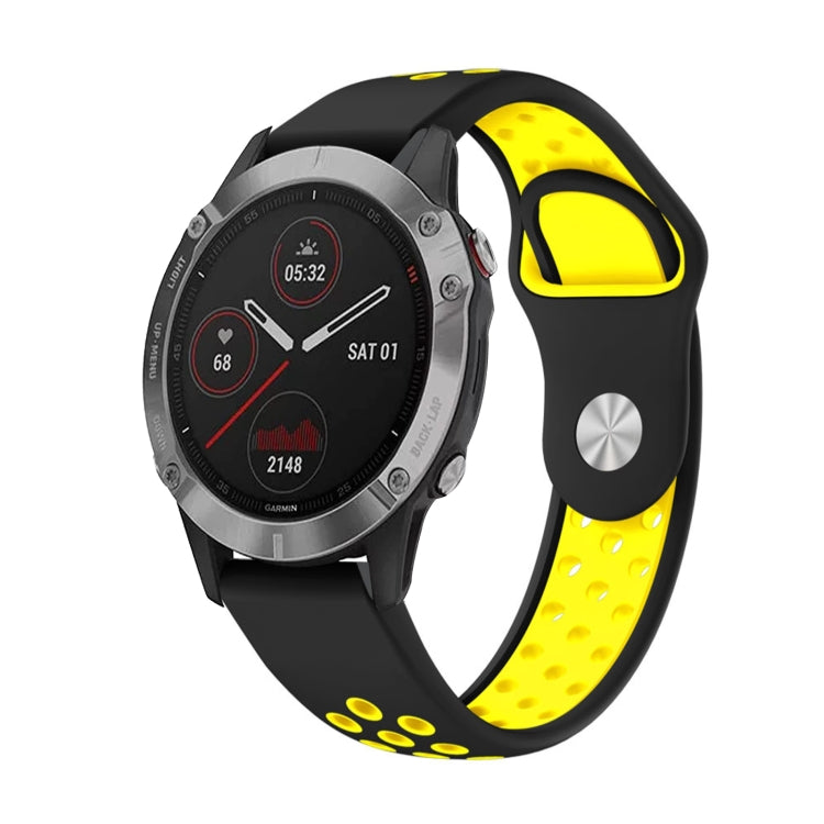 For Garmin Fenix 6 GPS 22mm Sports Breathable Silicone Watch Band(Black+Yellow) -  by PMC TechLife | Online Shopping South Africa | PMC TechLife