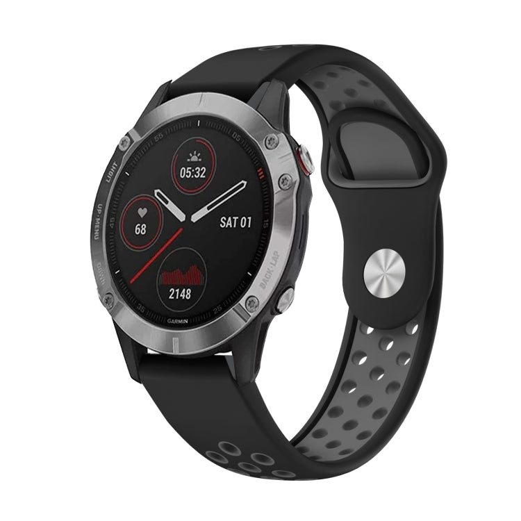 For Garmin Fenix 6 GPS 22mm Sports Breathable Silicone Watch Band(Black+Grey) -  by PMC TechLife | Online Shopping South Africa | PMC TechLife