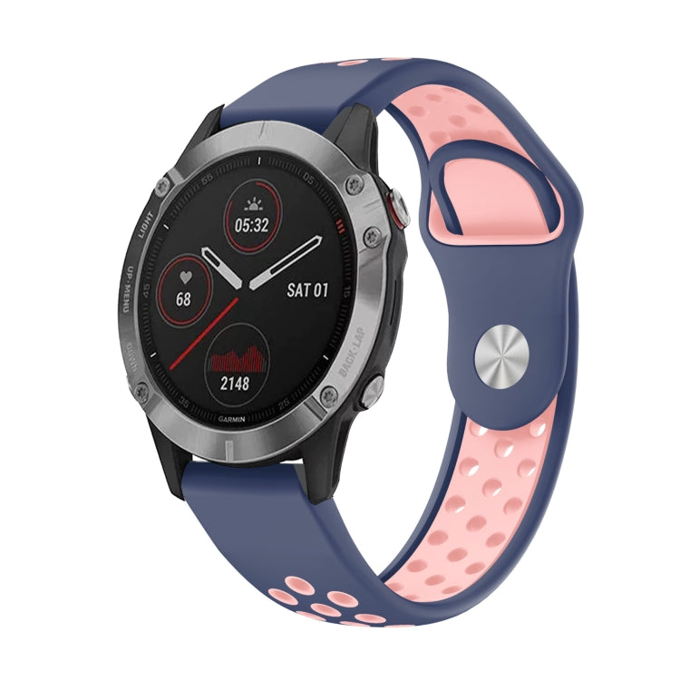 For Garmin Fenix 6 GPS 22mm Sports Breathable Silicone Watch Band(Midnight Blue+Pink) -  by PMC TechLife | Online Shopping South Africa | PMC TechLife