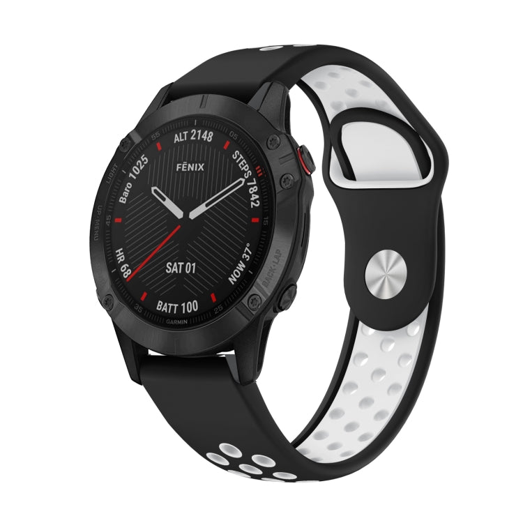 For Garmin Fenix 6 Sapphire GPS 22mm Sports Breathable Silicone Watch Band(Black+White) -  by PMC TechLife | Online Shopping South Africa | PMC TechLife