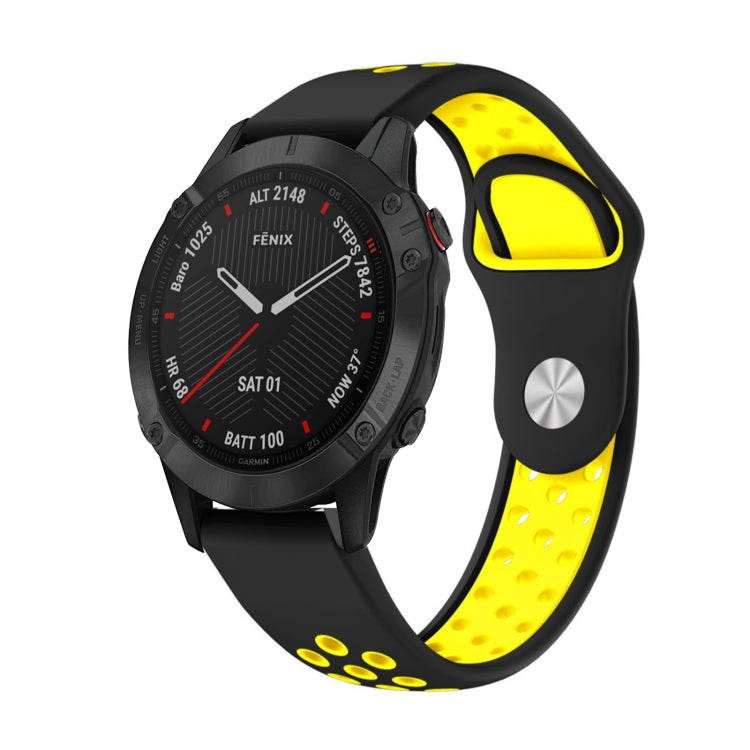 For Garmin Fenix 6 Sapphire GPS 22mm Sports Breathable Silicone Watch Band(Black+Yellow) -  by PMC TechLife | Online Shopping South Africa | PMC TechLife