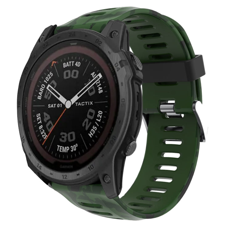 For Garmin Tactix 7 Pro 26mm Camouflage Printed Silicone Watch Band(Army Green+Army Camouflage) -  by PMC TechLife | Online Shopping South Africa | PMC TechLife